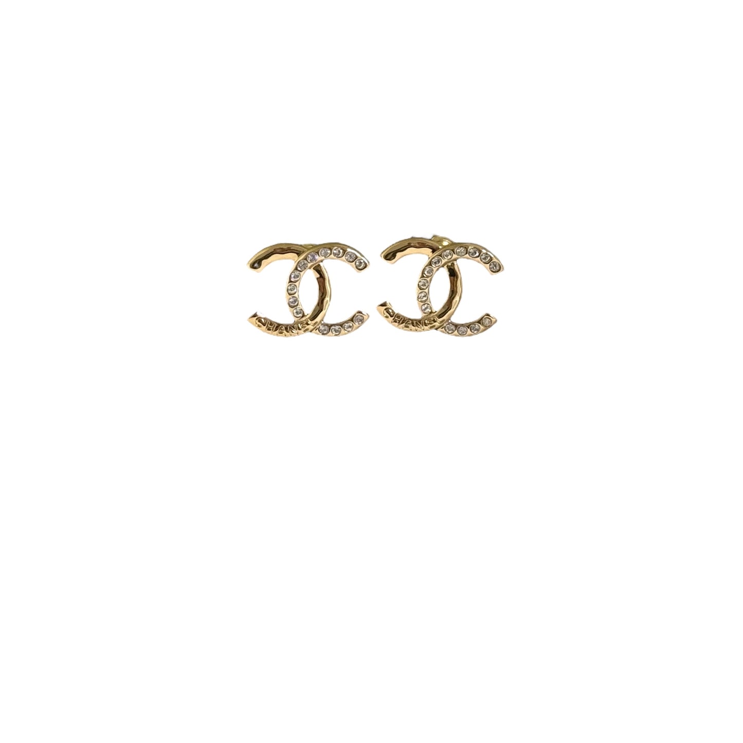 CHANEL Gold CC Chanel Mark w/ Crystals Pre-Owned Earrings - My Mama Found What