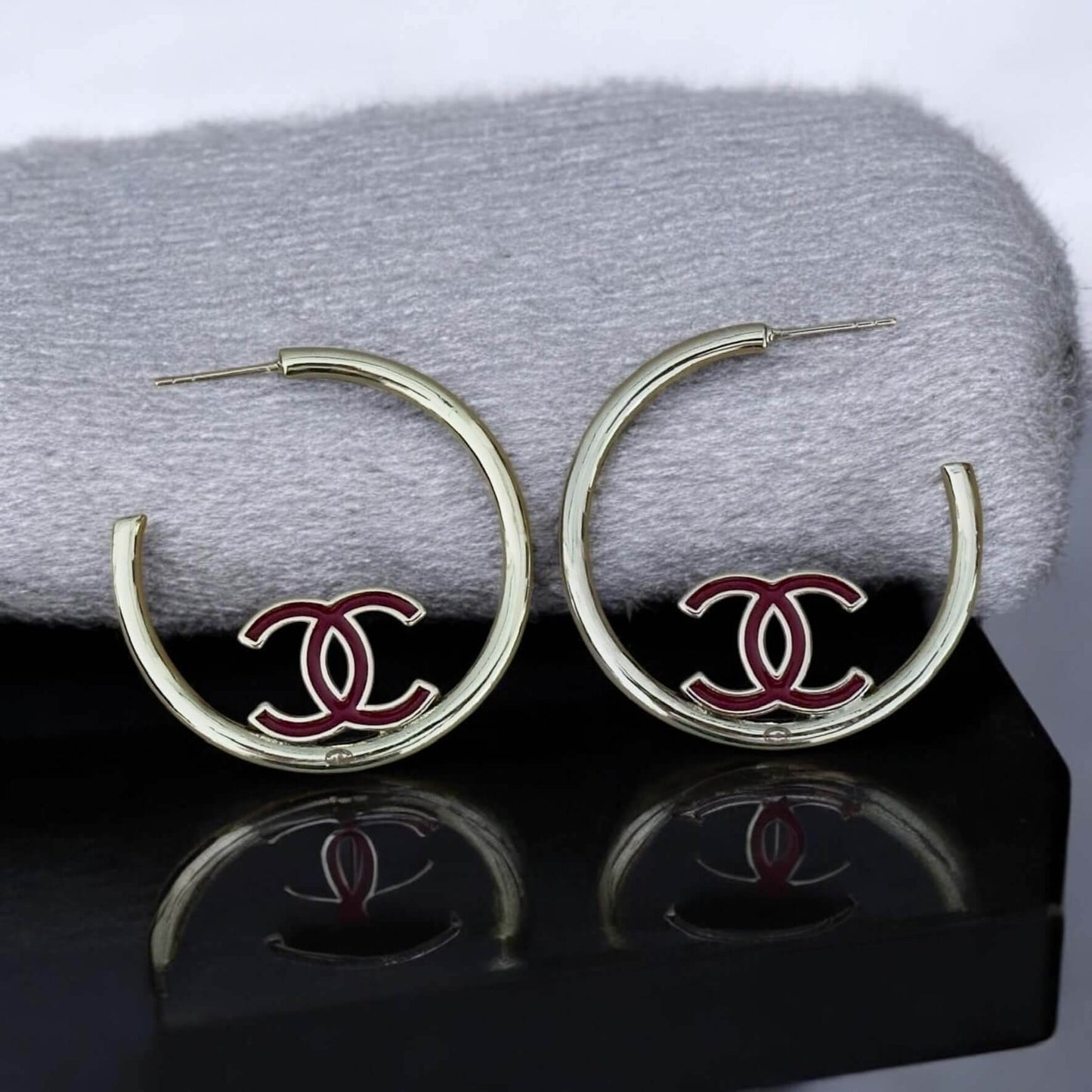 CHANEL Gold CC Hoops Black & Red Pre-Owned Earrings 2 pairs in 1 - My Mama Found What