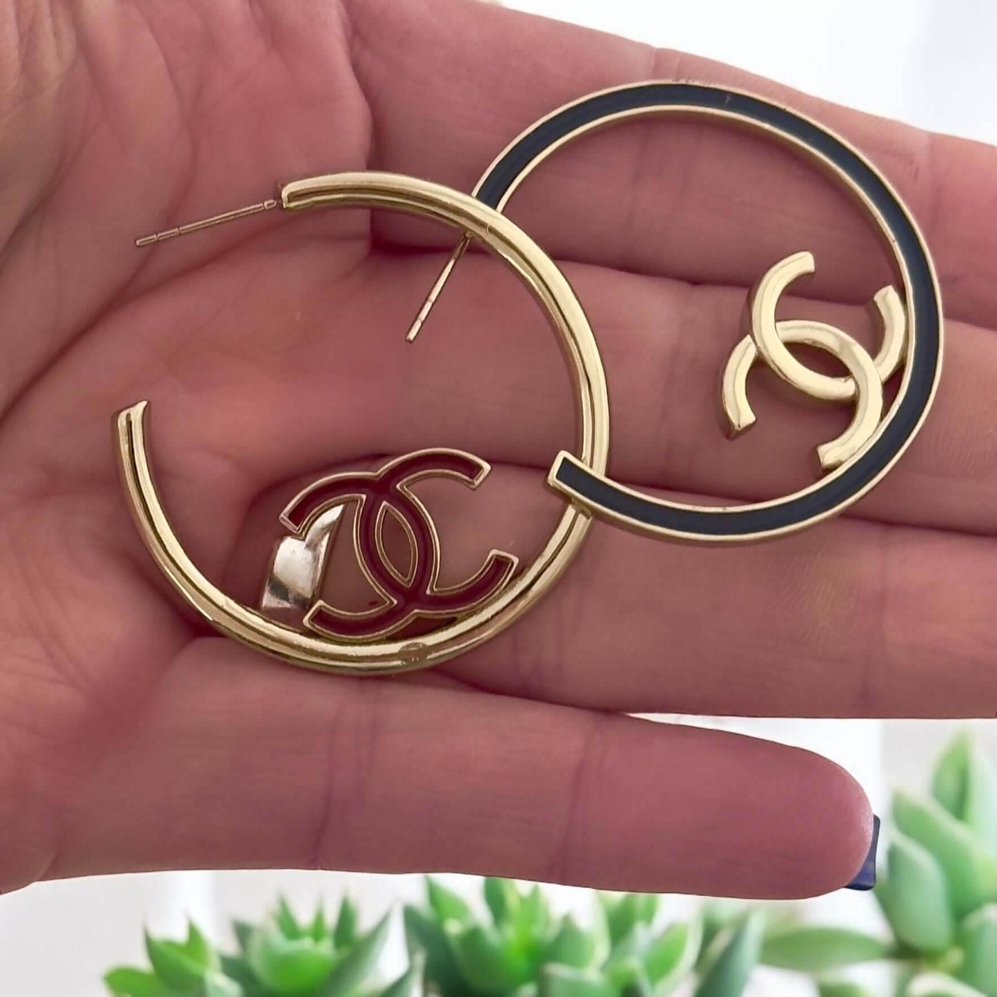 CHANEL Gold CC Hoops Black & Red Pre-Owned Earrings 2 pairs in 1 - My Mama Found What