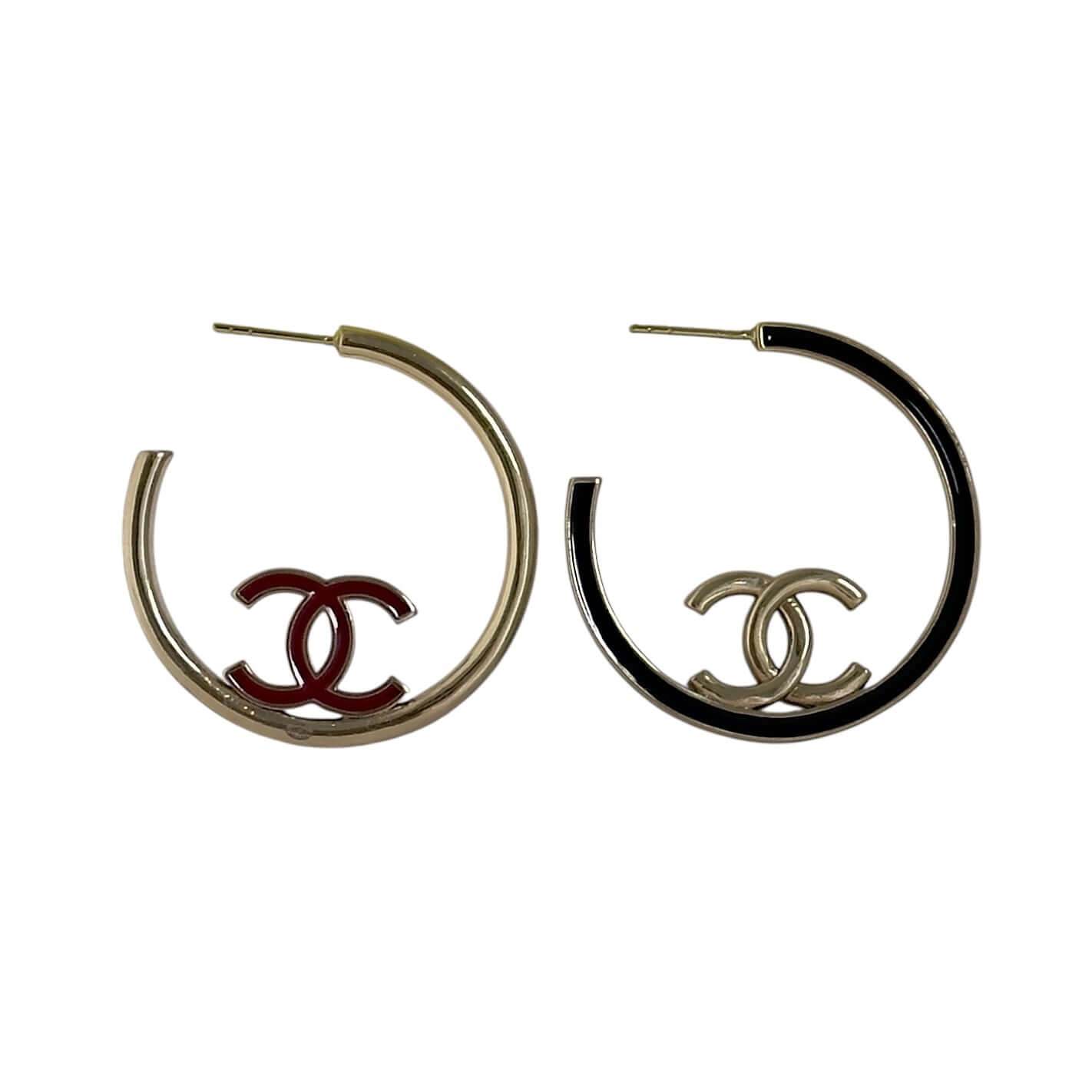 CHANEL Gold CC Hoops Black & Red Pre-Owned Earrings 2 pairs in 1 - My Mama Found What My Mama Found What