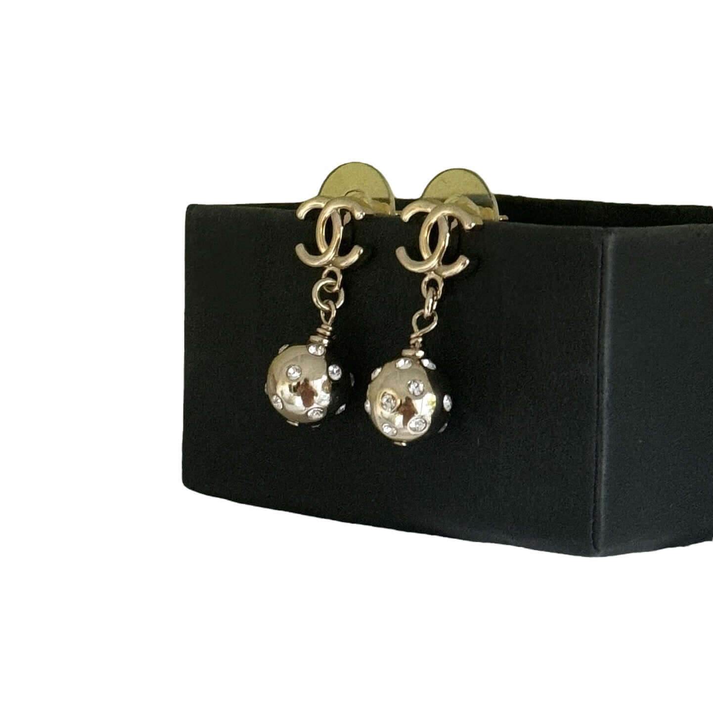CHANEL Gold CC with Round Ball Like Dangling Pre-Owned Earrings - My Mama Found What