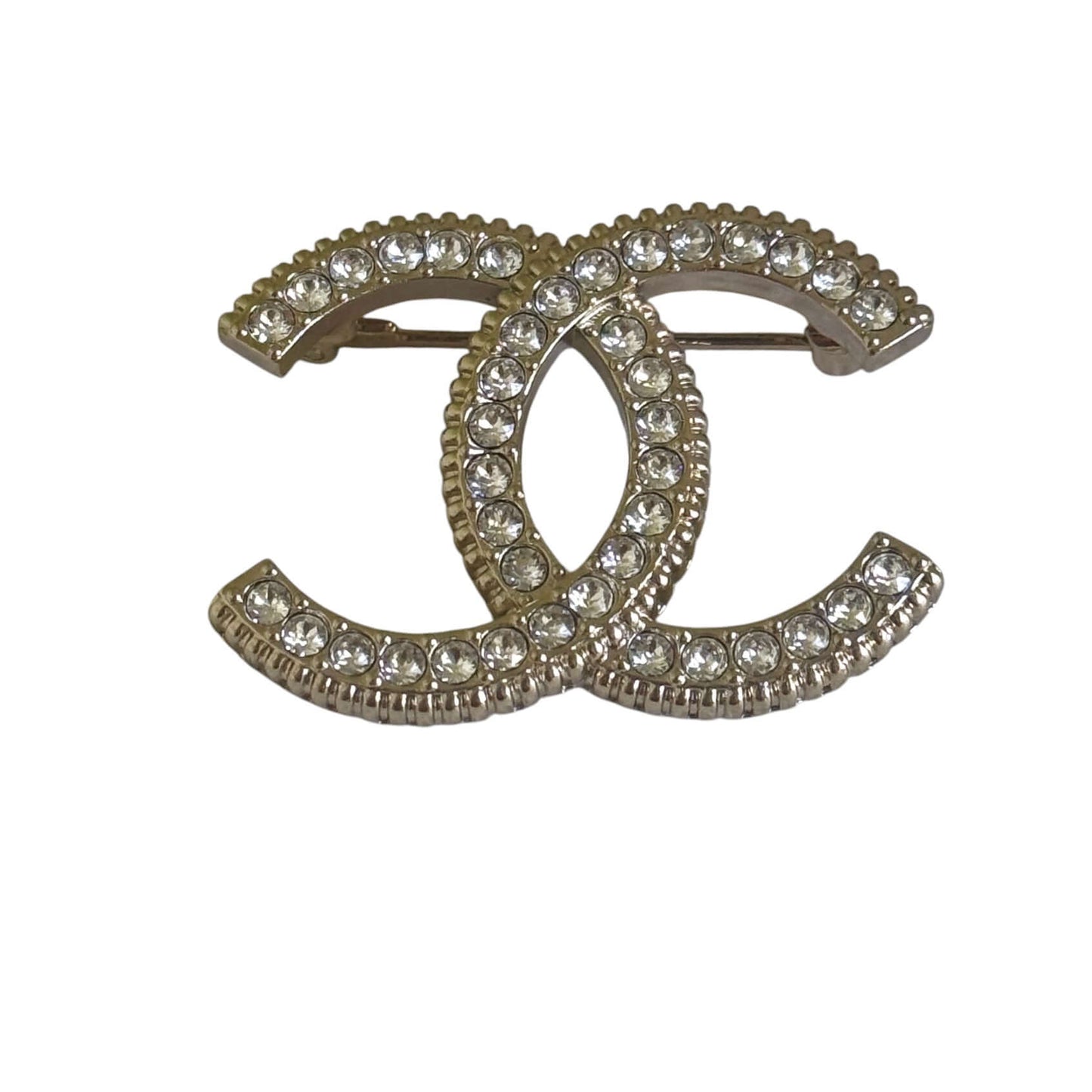 Stunning CHANEL Lighter Gold CC brooch with clear crystals, perfect for year-round wear day or night. My Mama Found What