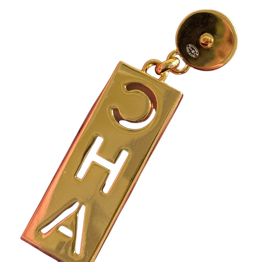CHANEL Mark Gold Dangle Earrings Pre-Owned Like NEW - My Mama Found What