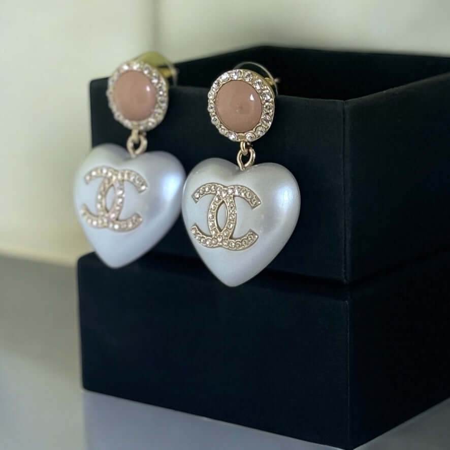 Chanel CC Pink/White Heart Dangle Earrings Pre-Owned - My Mama Found What