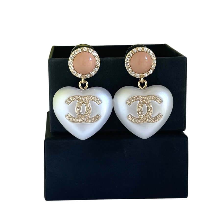 Chanel CC Pink/White Heart Dangle Earrings Pre-Owned - My Mama Found What