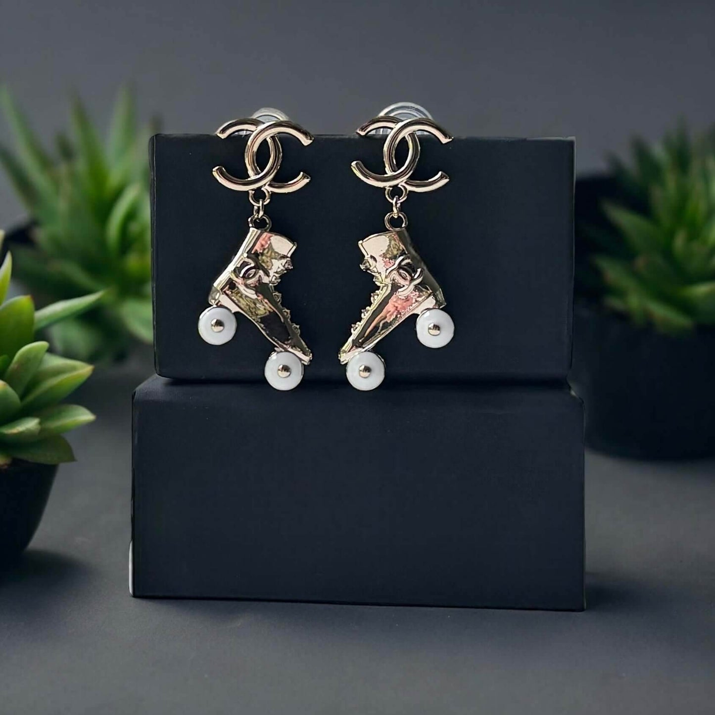Chanel Gold CC Rollar Skates Dangling Earrings Pre-Owned - My Mama Found What