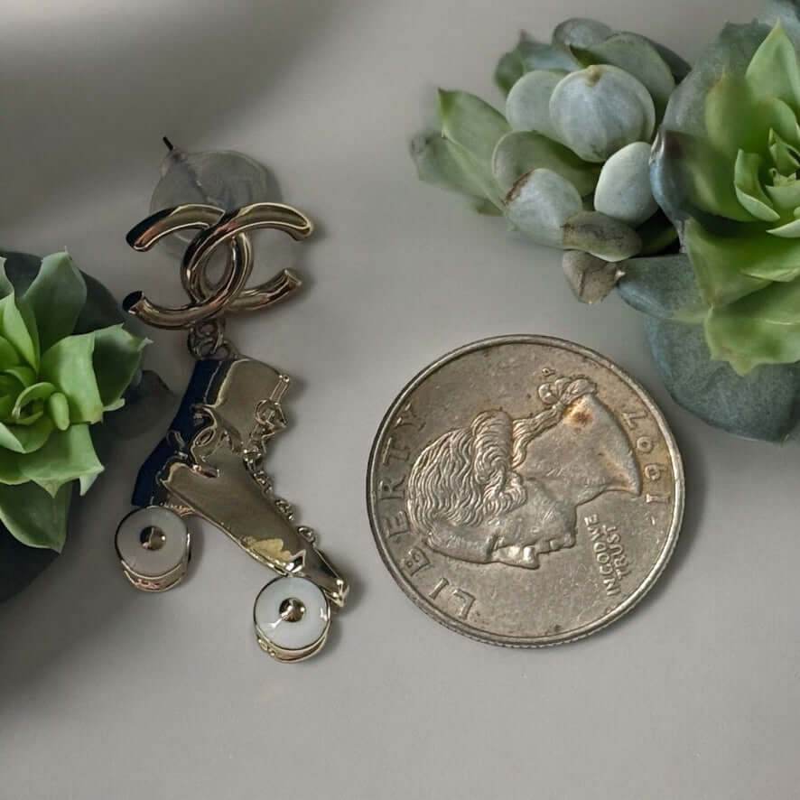 Chanel Gold CC Rollar Skates Dangling Earrings Pre-Owned - My Mama Found What