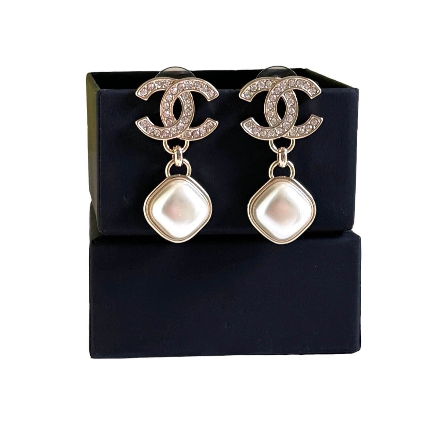 Chanel Gold CC w/ Crystals Dangle Pearl Earrings Pre-Owned I 24 P - My Mama Found What