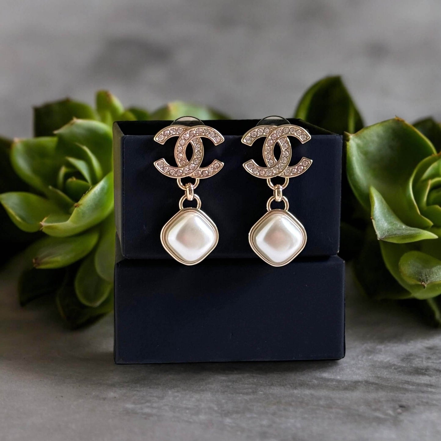 Chanel Gold CC w/ Crystals Dangle Pearl Earrings Pre-Owned I 24 P - My Mama Found What