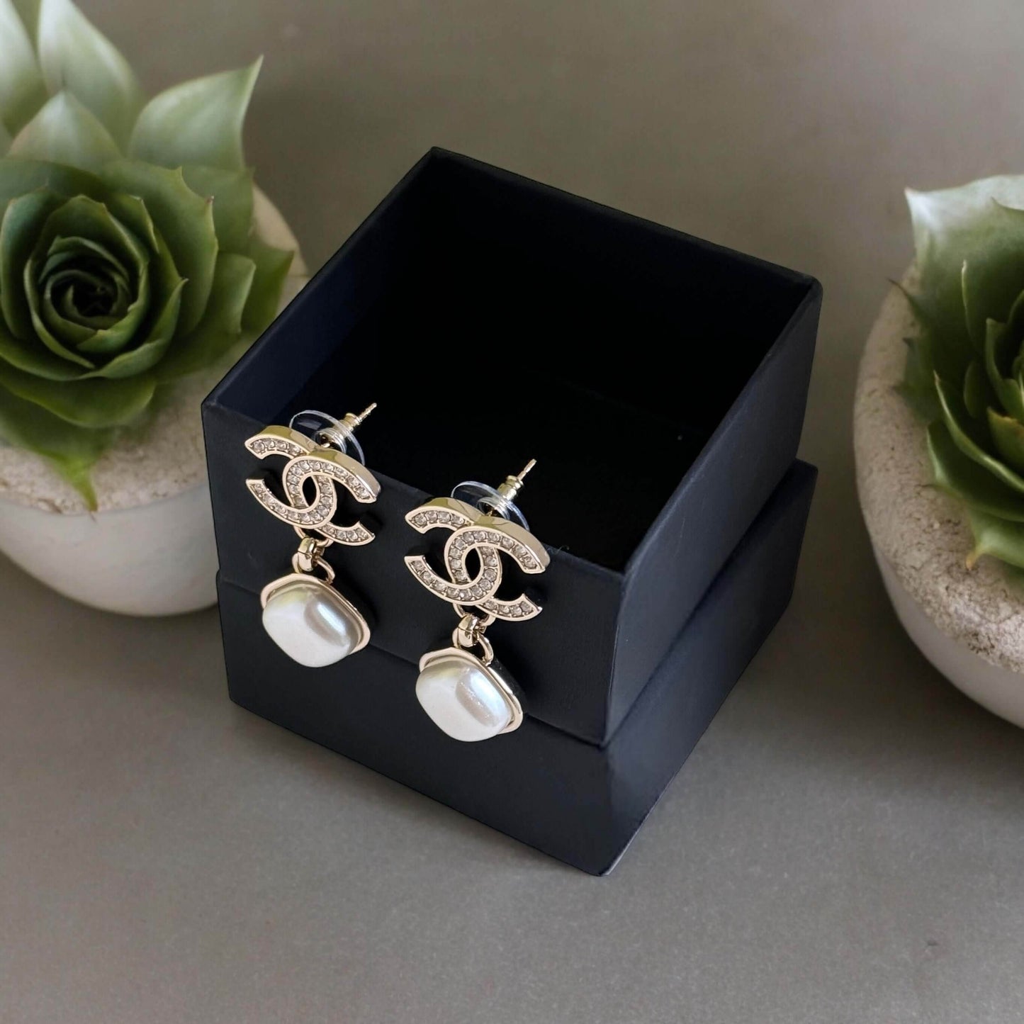 Chanel Gold CC w/ Crystals Dangle Pearl Earrings Pre-Owned I 24 P - My Mama Found What