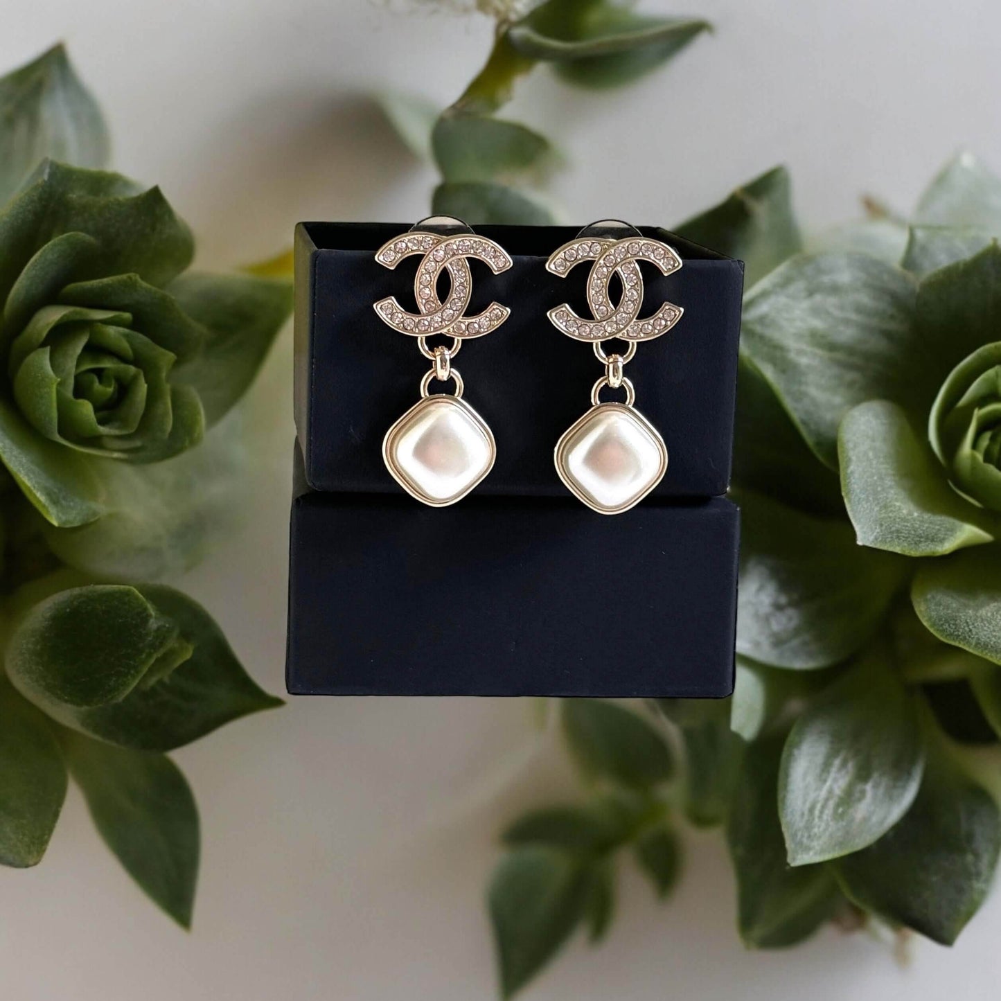 Chanel Gold CC w/ Crystals Dangle Pearl Earrings Pre-Owned I 24 P - My Mama Found What
