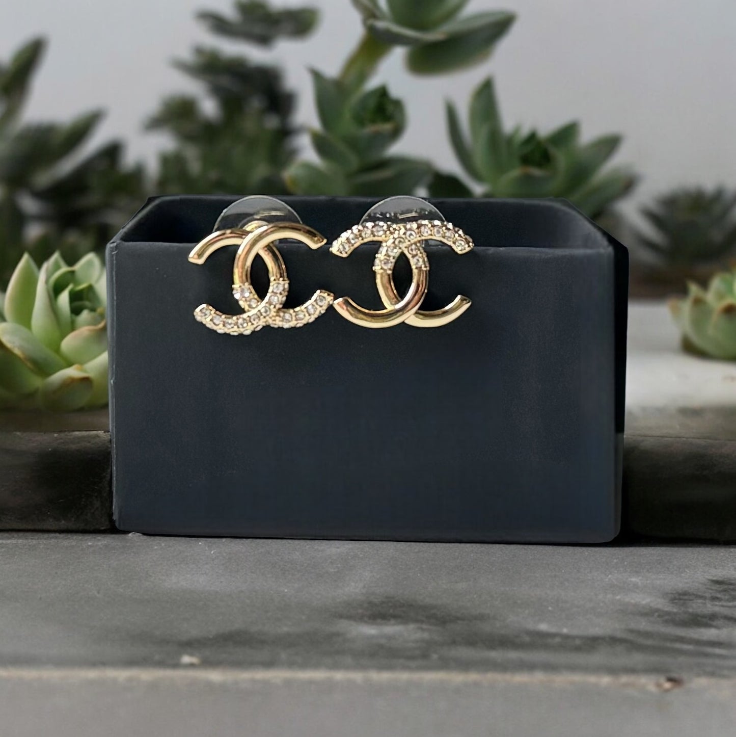 Chanel Gold Double C Post Earrings with sparkling crystals StunningGorgeous ! I love these ! Such great classics yet updated - these are the perfect pair of Chanel Earrings to Start or Add to your Luxury Designer Jewelry Collection. These are pre-owned bu My Mama Found What