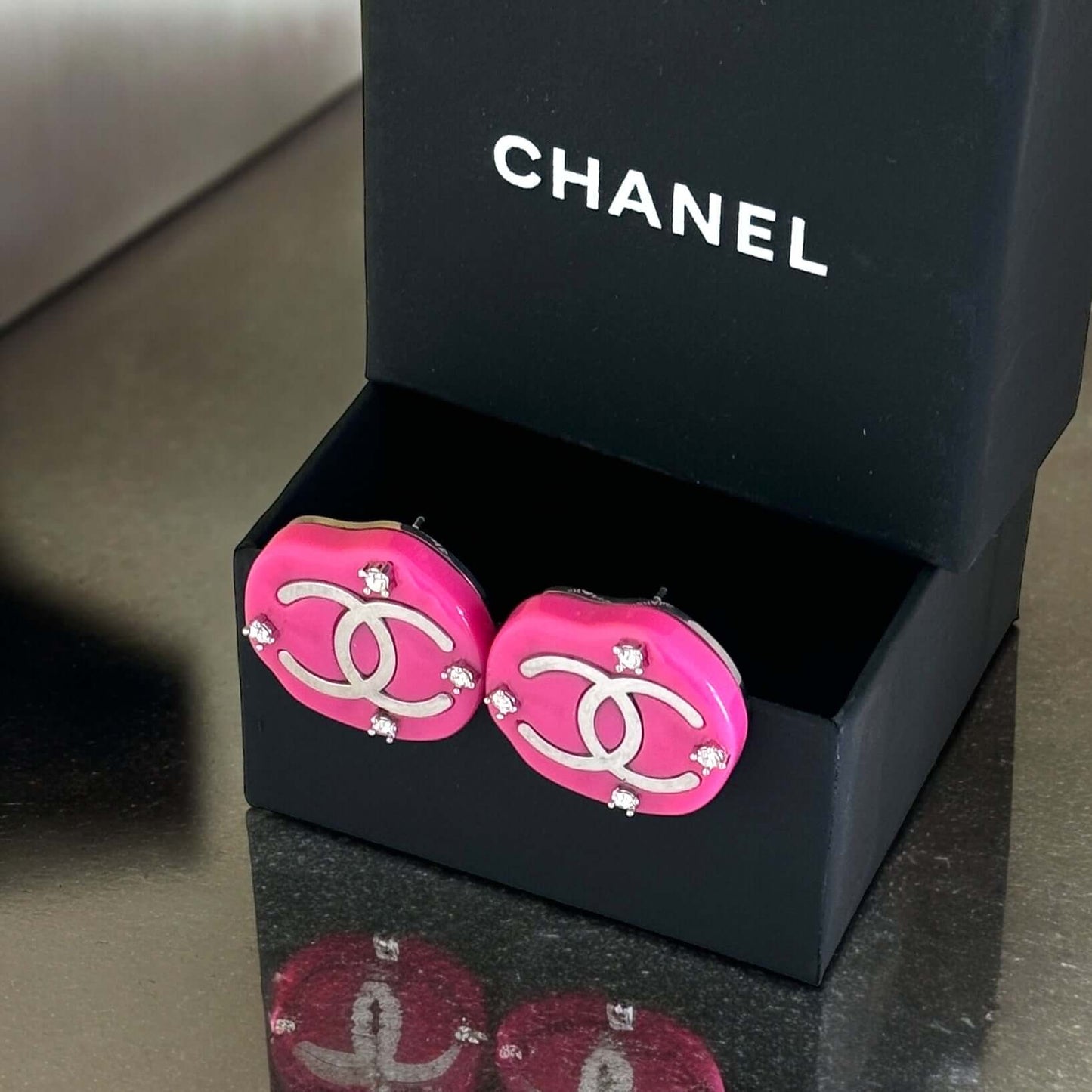 Chanel Irregular Lucite Silver CC w/ Crystals Earrings - My Mama Found What