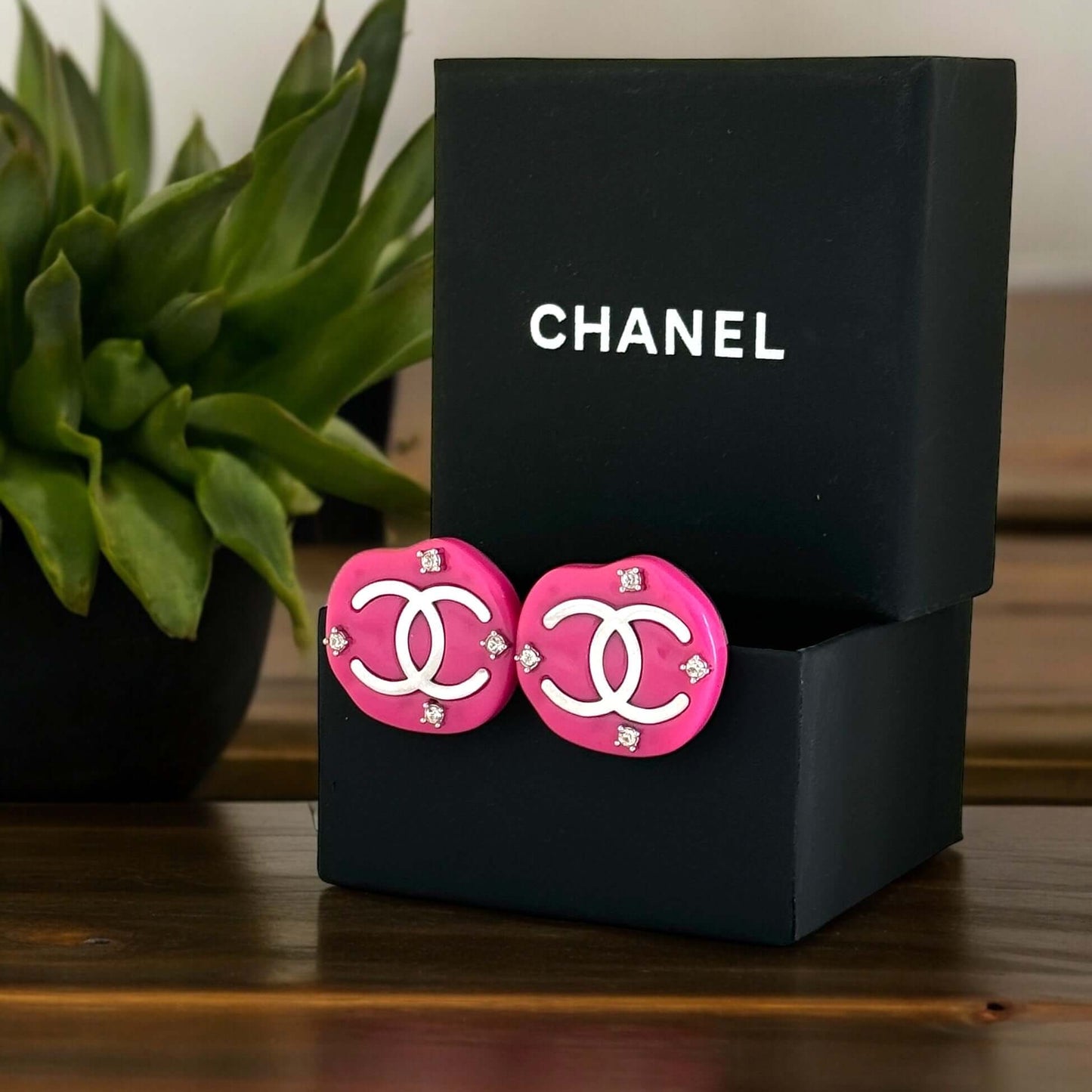 Chanel Irregular Lucite Silver CC w/ Crystals Earrings - My Mama Found What