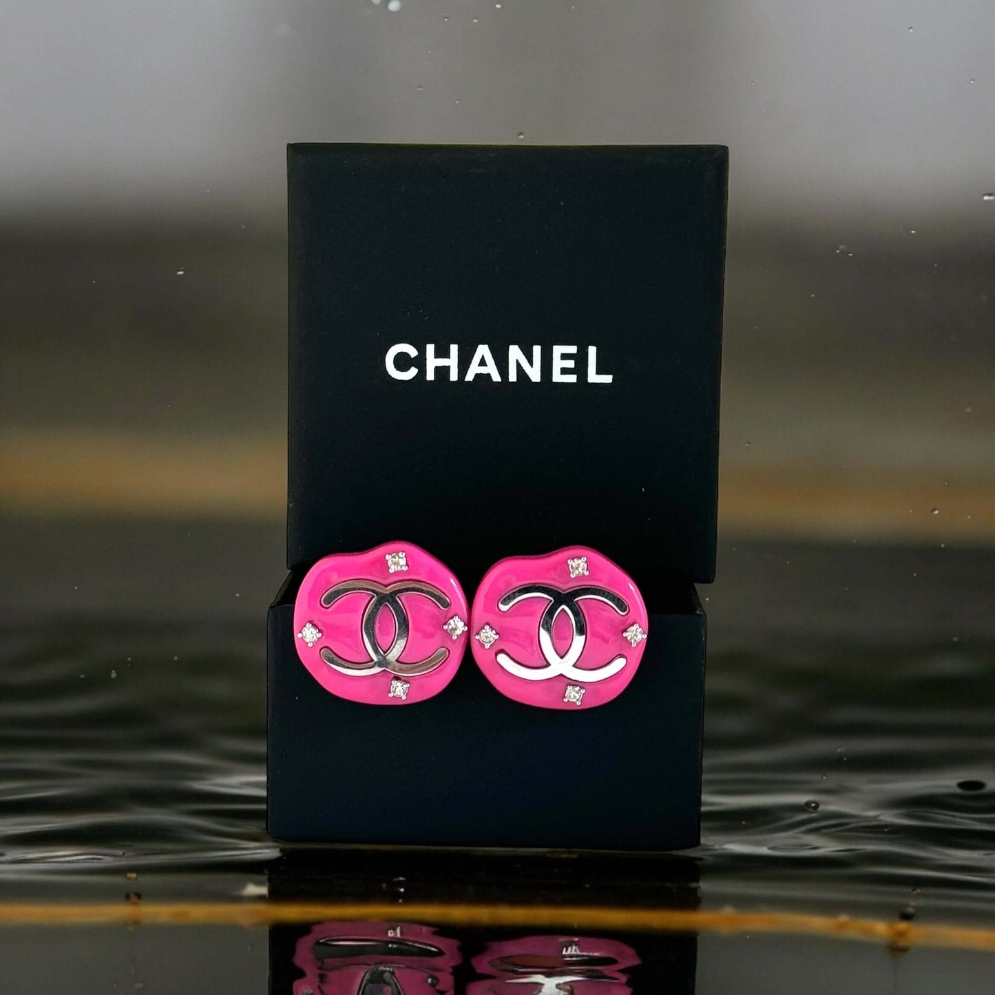 Chanel Irregular Lucite Silver CC w/ Crystals Earrings - My Mama Found What