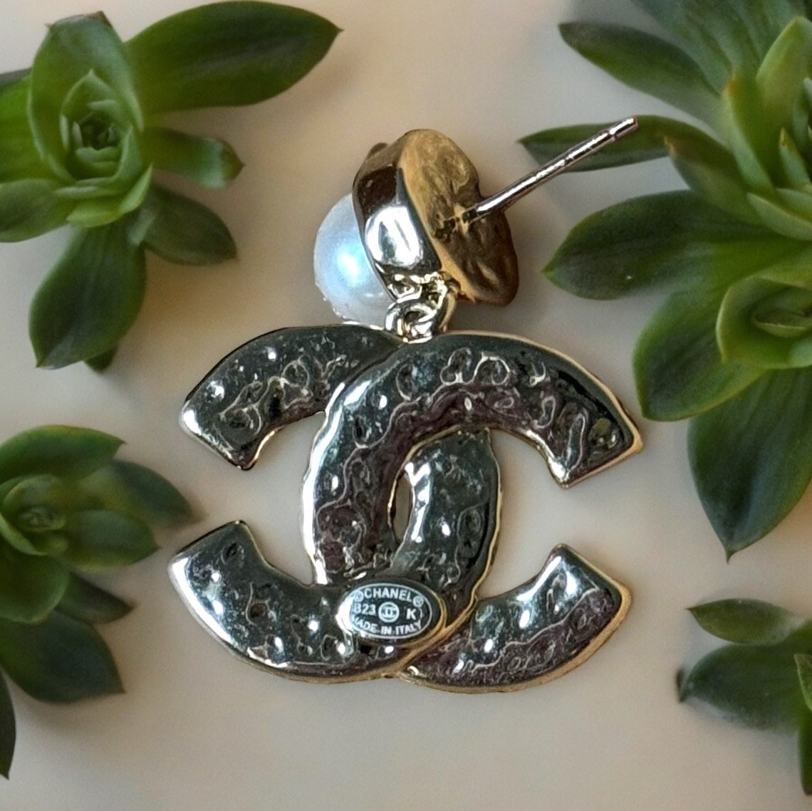 Chanel Lighter Gold Strass Pearl Post with Bigger Pink Enamel Double C Dangle EarringsAdd some playful CoCo Chanel style to your look with these gorgeous earrings! These earrings are a statement piece that will never go out of style. Made in Italy, they f My Mama Found What