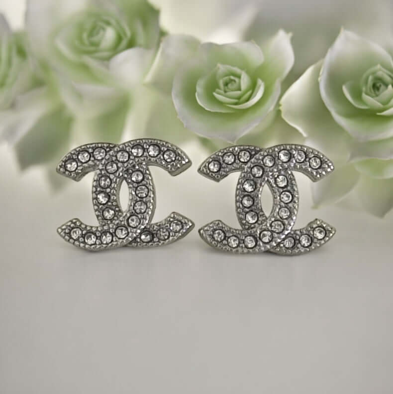 Chanel Mini Silver CC w/ crystals earrings - My Mama Found What