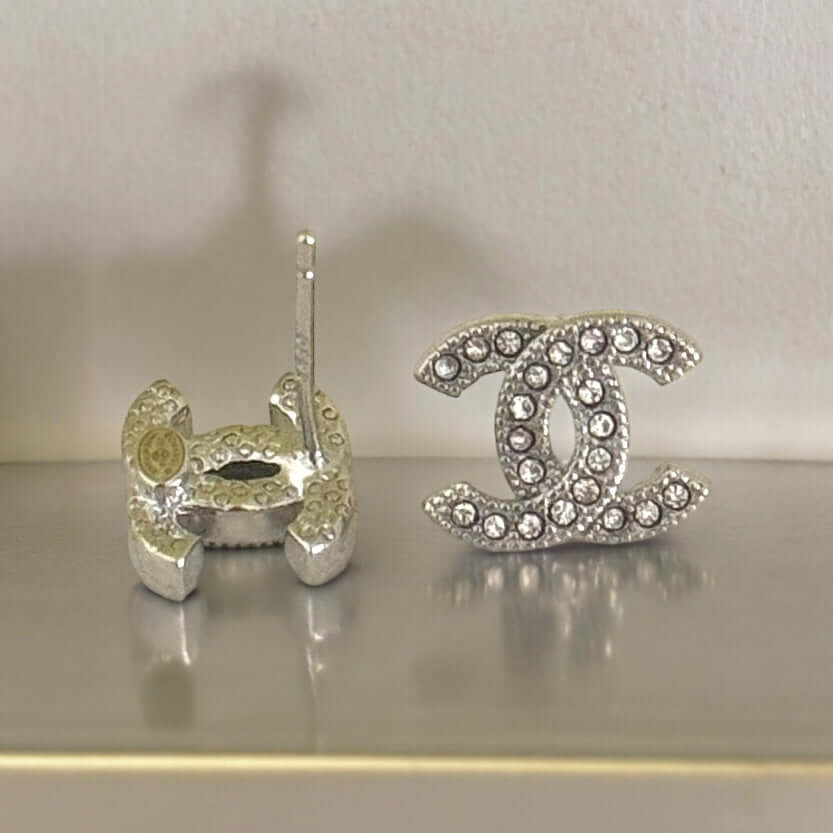 Chanel Mini Silver CC w/ crystals earrings - My Mama Found What