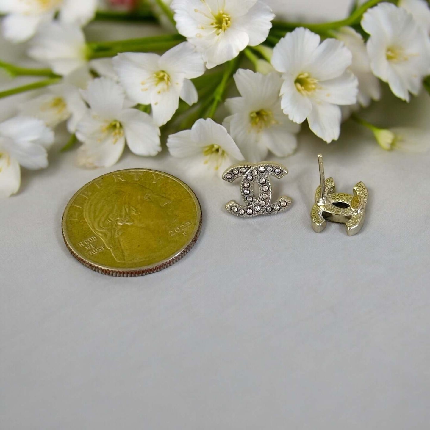 Chanel Mini Silver CC w/ crystals earrings - My Mama Found What