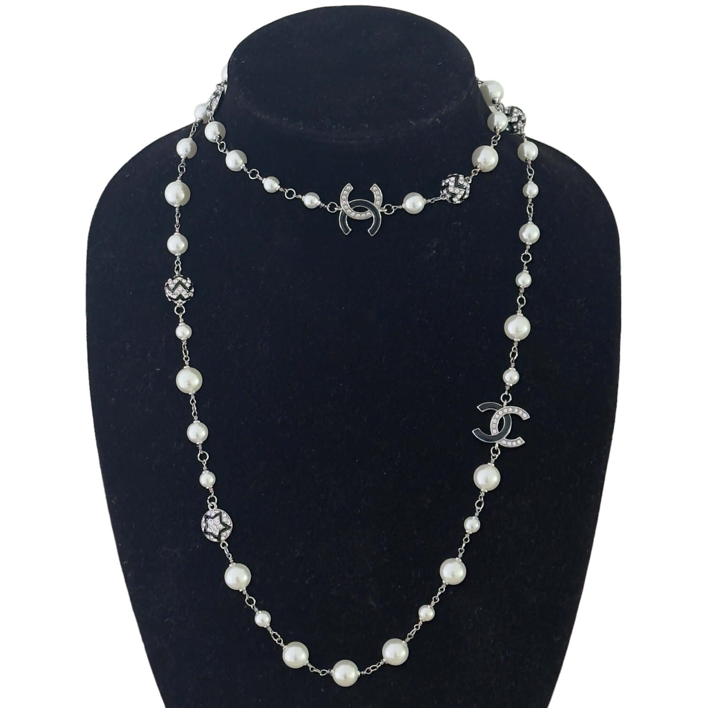 Chanel Silver Black Pearls Chain Link Sweater Necklace - My Mama Found What My Mama Found What