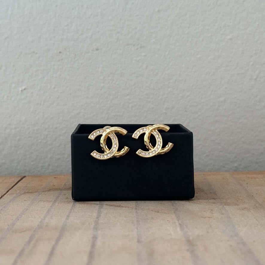 Chanel Gold CC w/Clear Crystals Post Earrings Pre-Owned - My Mama Found What