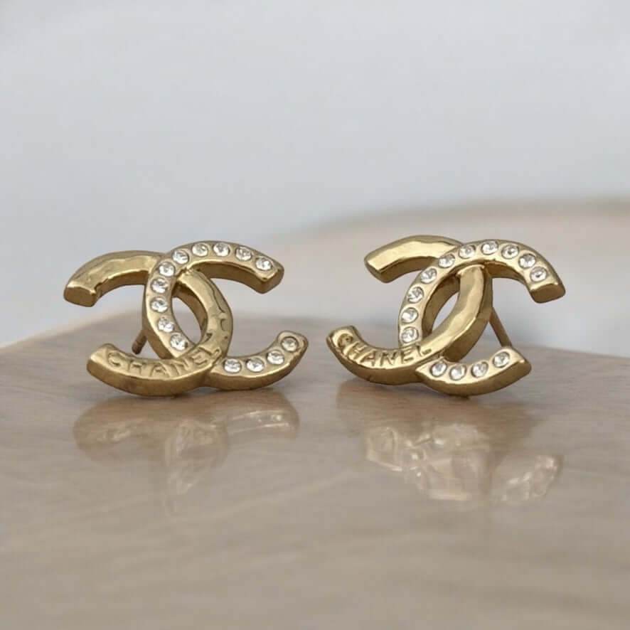 Chanel Gold CC Chanel Mark & Crystals Earrings Pre-Owned - My Mama Found What