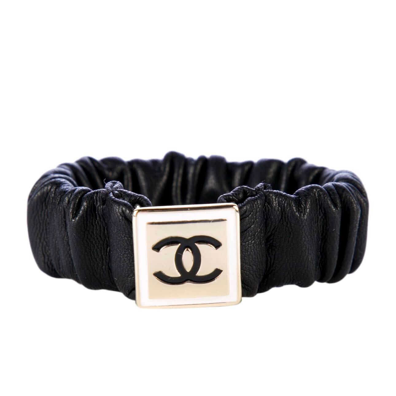 Chanel Gold CC Black Leather Scrunchie - My Mama Found What