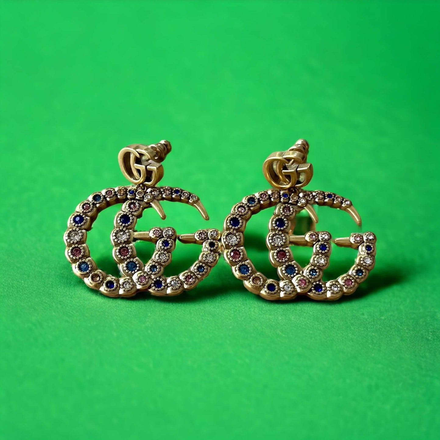 Gucci Gold GG Marmont Colorful Crystals Dangle Earrings - My Mama Found What My Mama Found What
