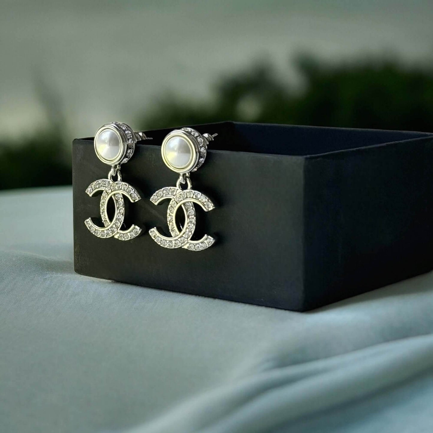 Authentic Chanel Silver Pearl Crystal CC Dangle Pre-Owned - My Mama Found What