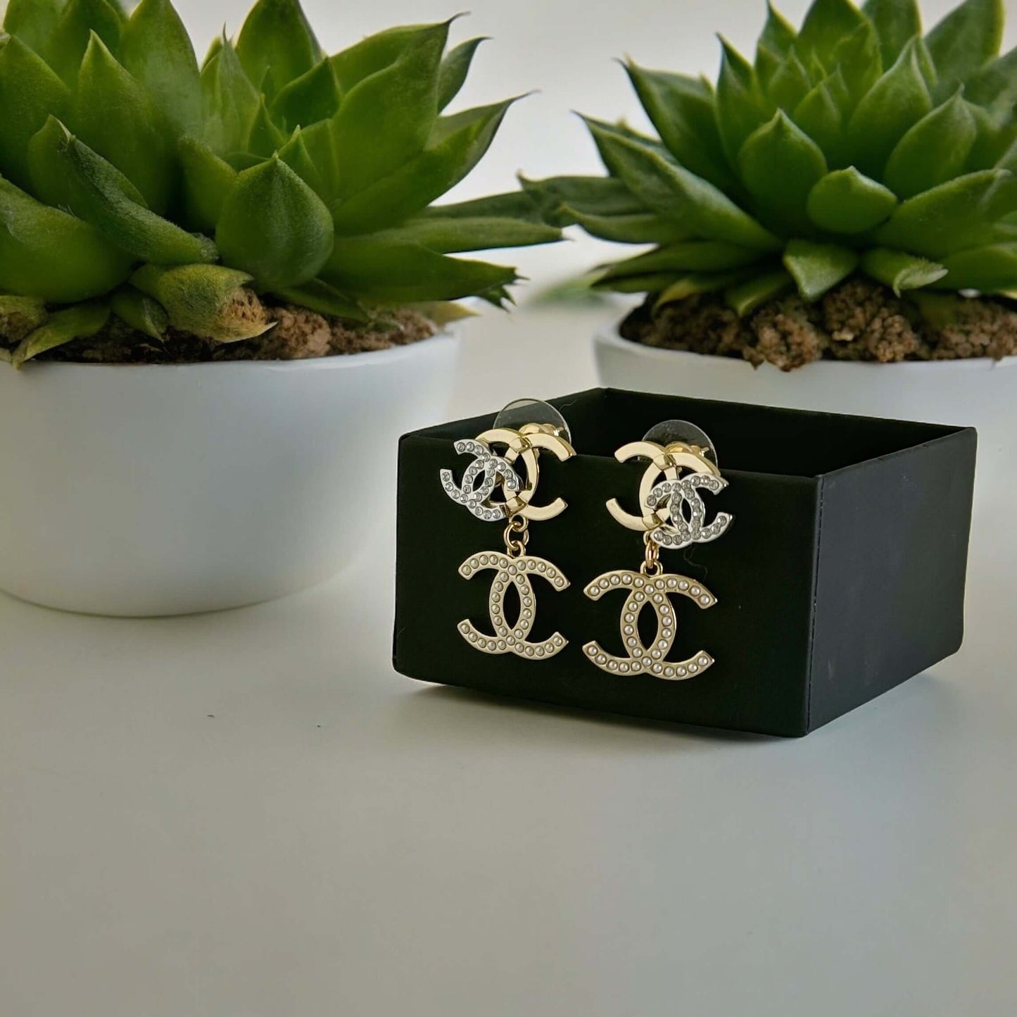 Chanel Triple CC Gold , Silver , Pearls & Crystals Earrings - My Mama Found What
