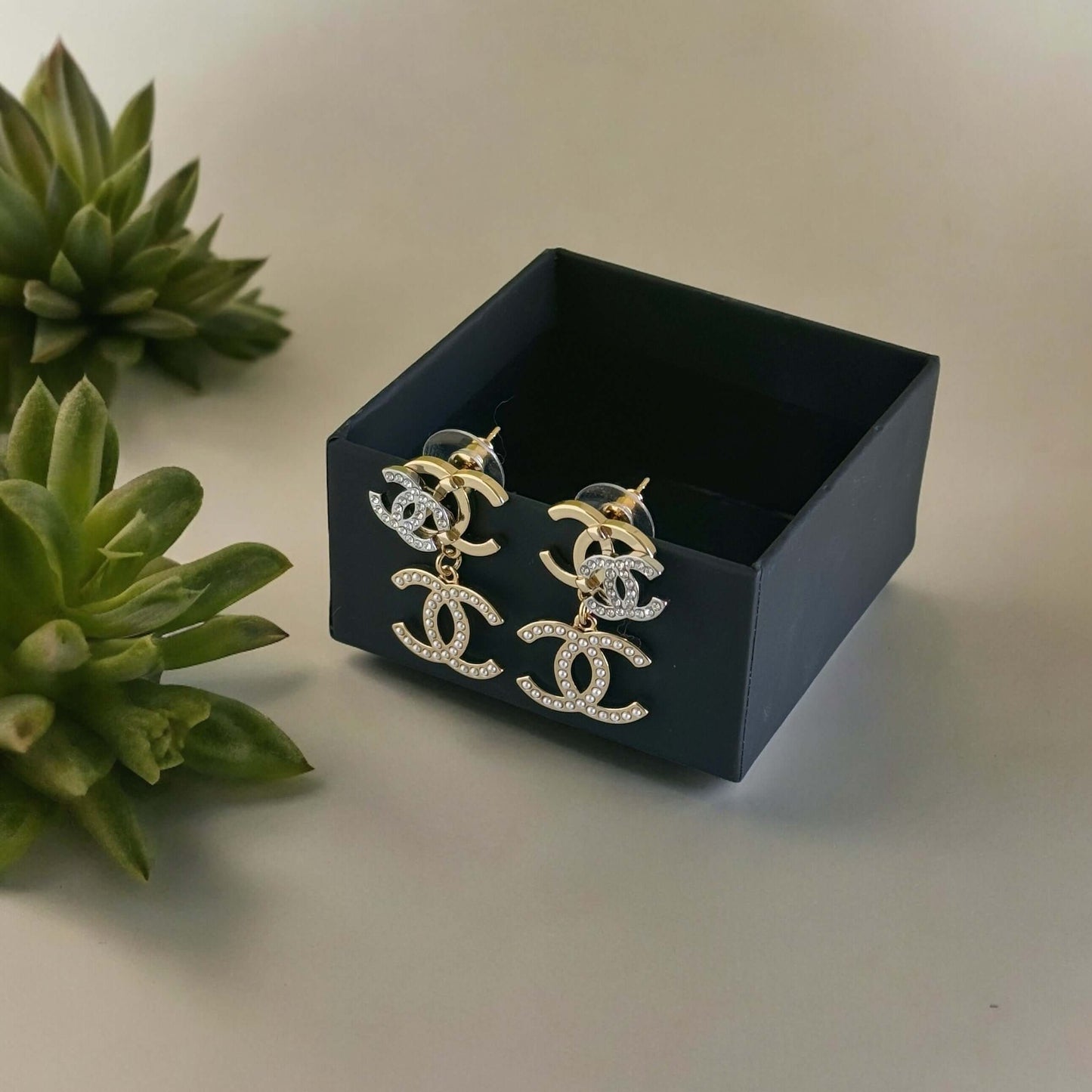 Chanel Triple CC Gold , Silver , Pearls & Crystals Earrings - My Mama Found What