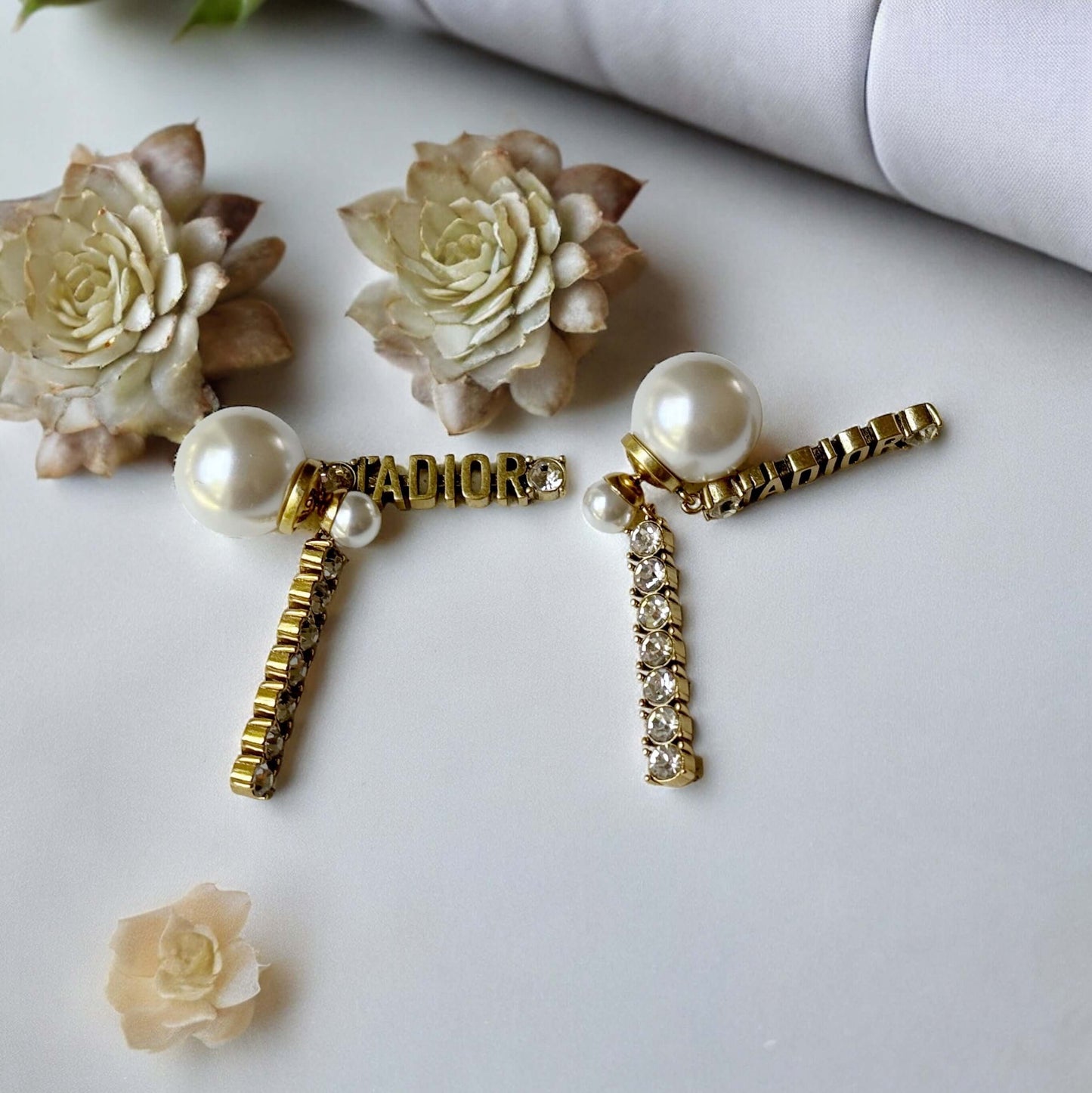 Dior Gold Pearl Crystal Dangle JADOIR Earrings Pre-Owned - My Mama Found What