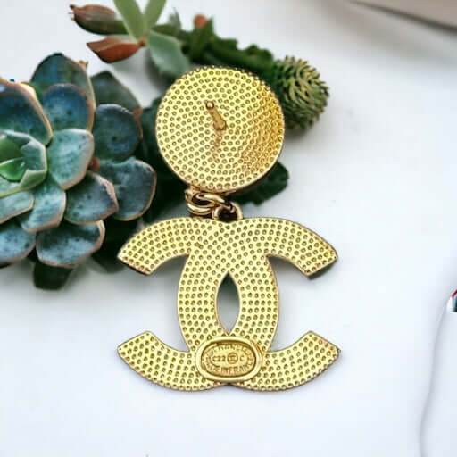 Authentic Chanel Gold B/W Double C Dangle Post Earrings Pre-Owned - My Mama Found What