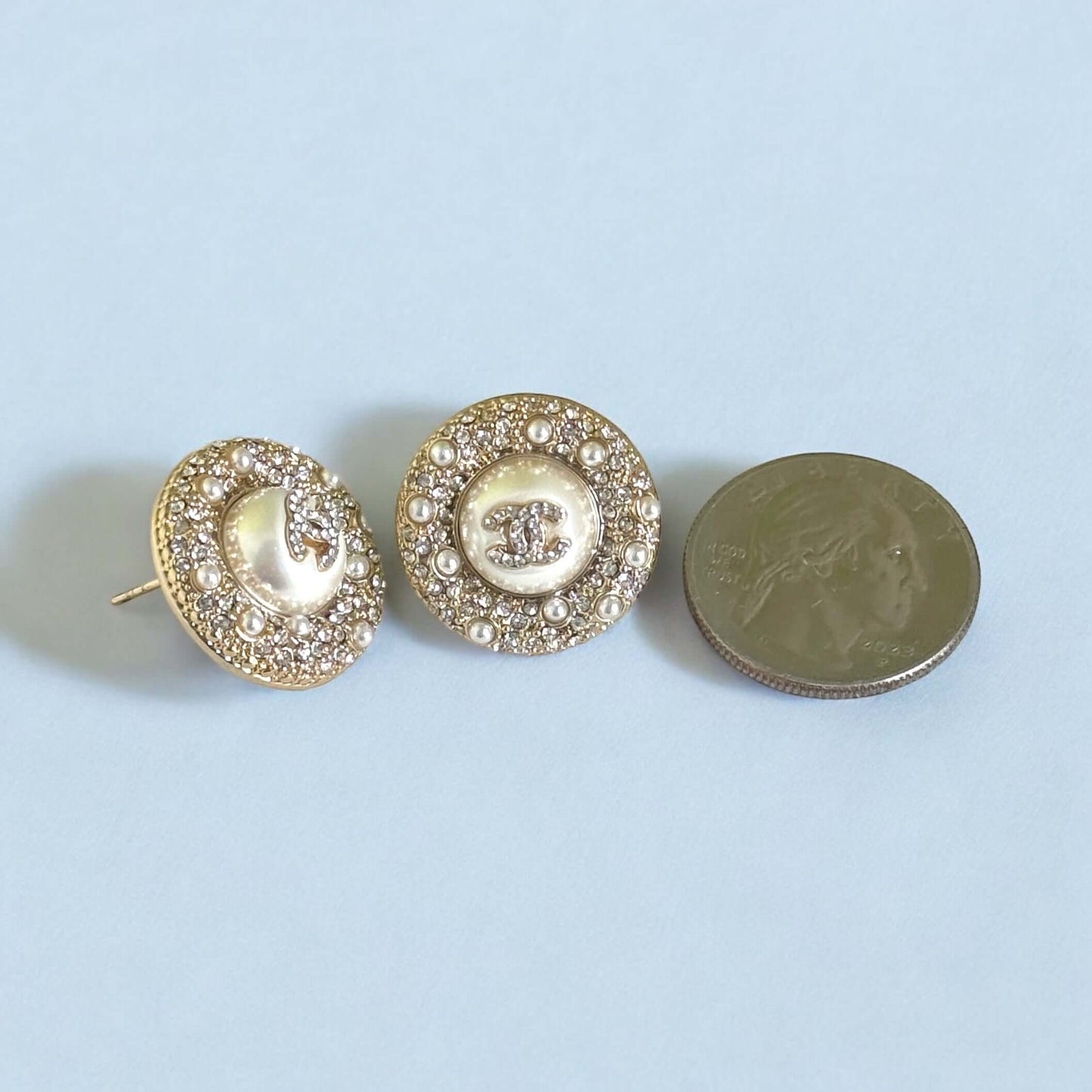 Chanel Strass CC Round Enamel Pearls Bling Earrings - My Mama Found What