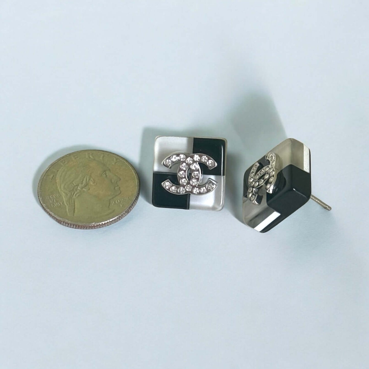 Pre-owned Chanel CC Square Lucite B/W Earrings - My Mama Found What
