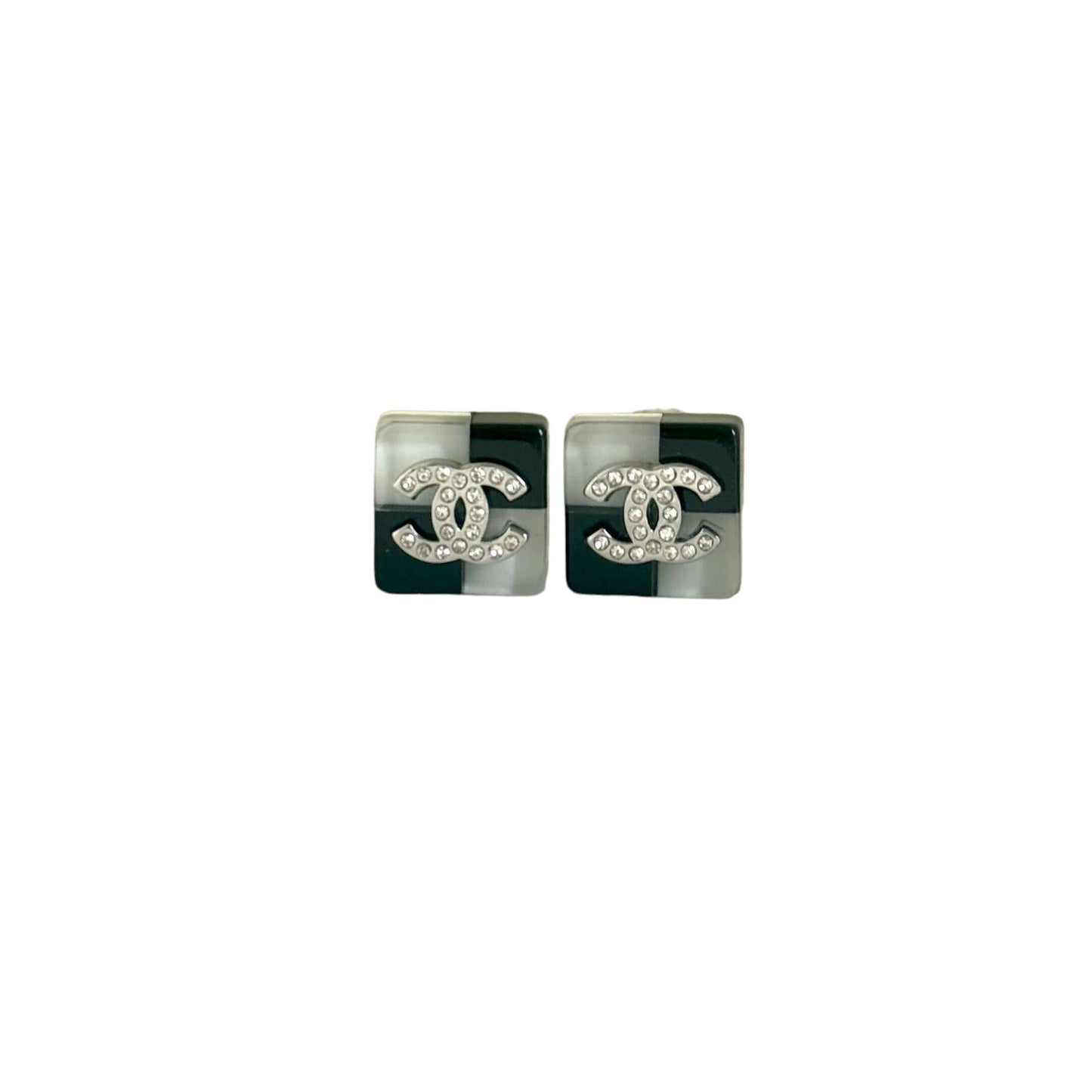 Pre-owned Chanel CC Square Lucite B/W Earrings - My Mama Found What