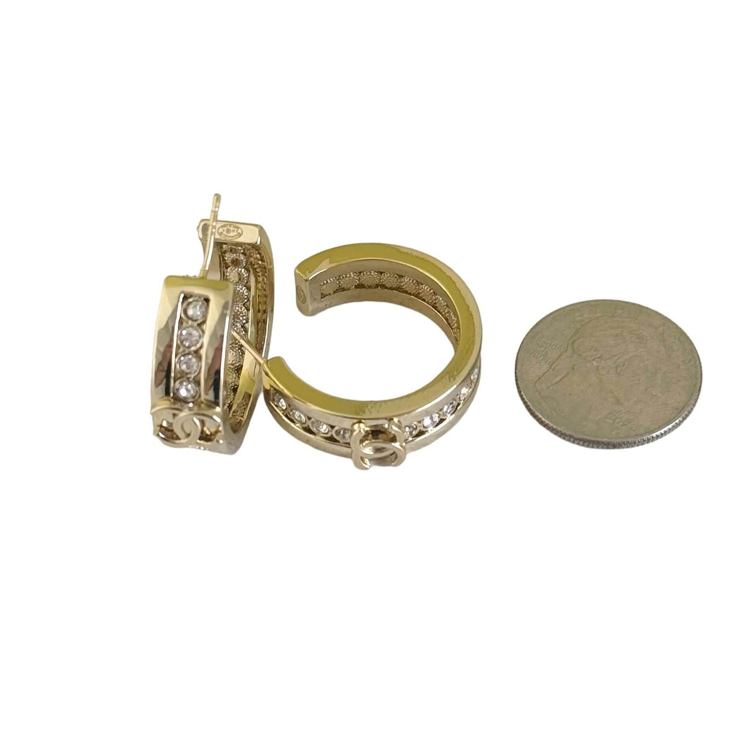 Authentic Pre-Owned Chanel CC Lighter Gold Hoops with Crystal accents - My Mama Found What
