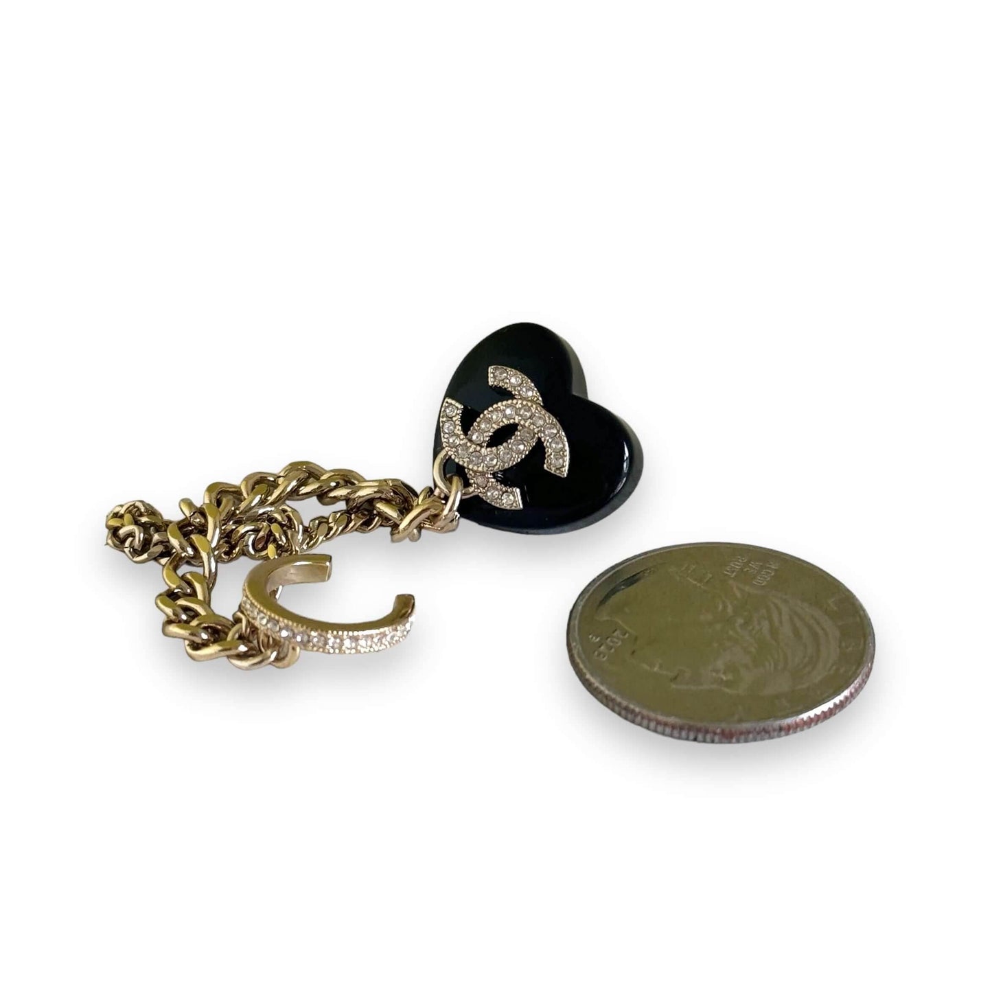 Chanel CC Gold & Black Chain Heart Earrings w/ attached Ear Cuff - My Mama Found What