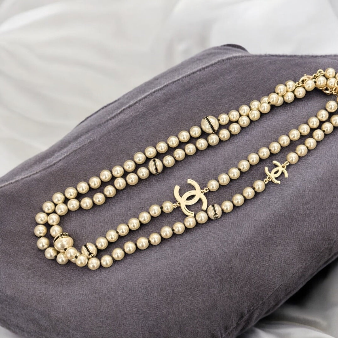 Chanel Lighter Gold CC , enamel Pearl Necklace - My Mama Found What