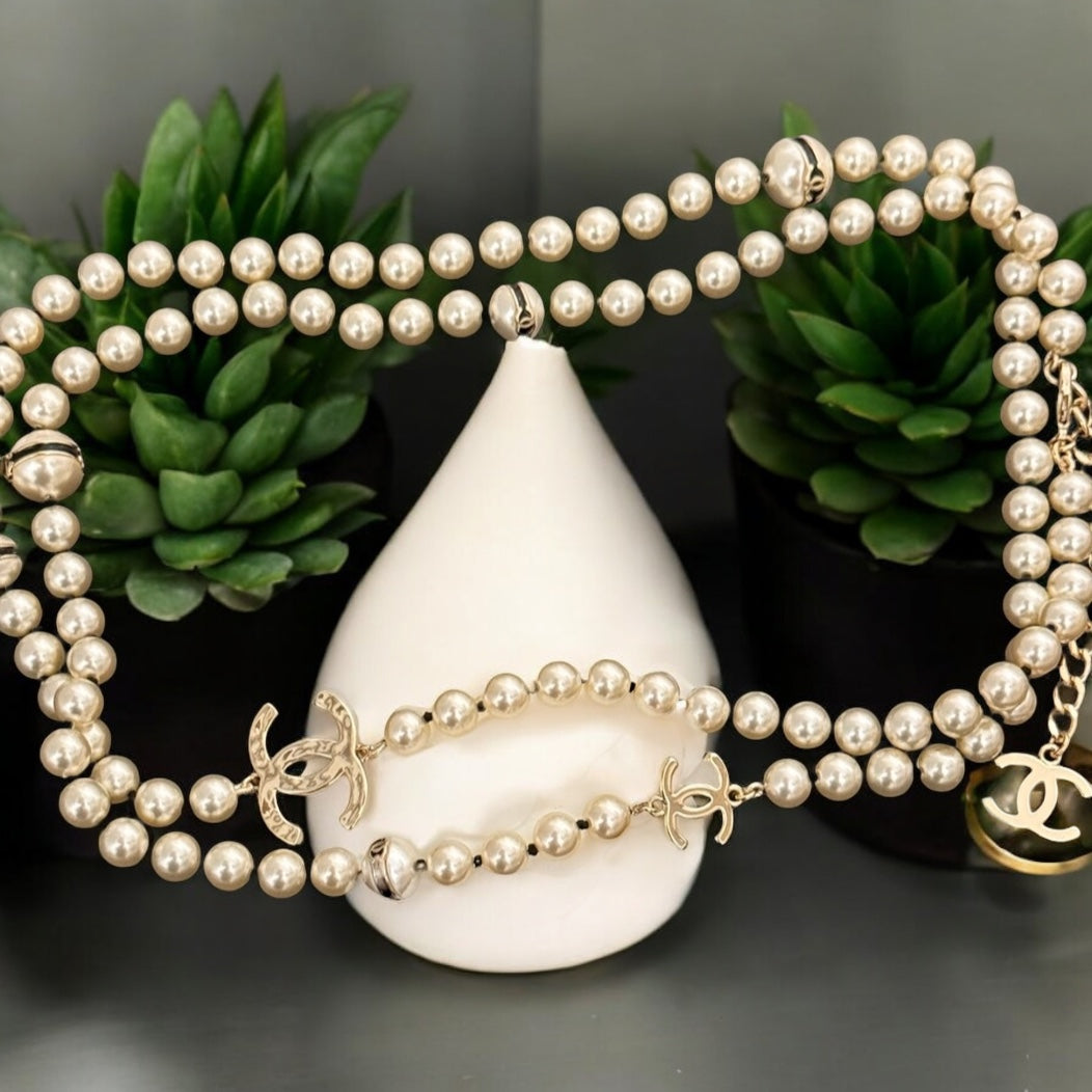 Chanel Lighter Gold CC , enamel Pearl Necklace - My Mama Found What
