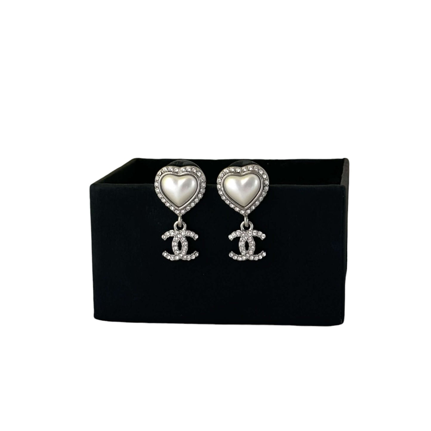 Authentic Chanel CC Silver Heart Dangle Earrings Pre-Owned 23 B - My Mama Found What