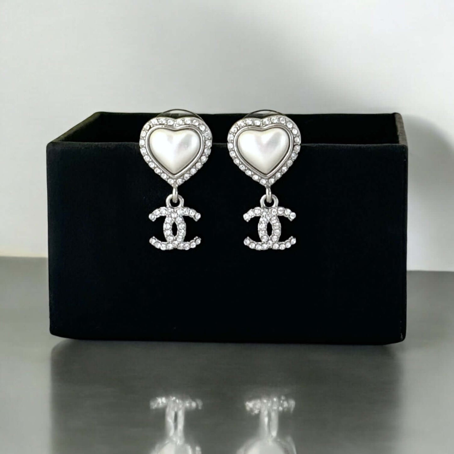 Authentic Chanel CC Silver Heart Dangle Earrings Pre-Owned 23 B - My Mama Found What