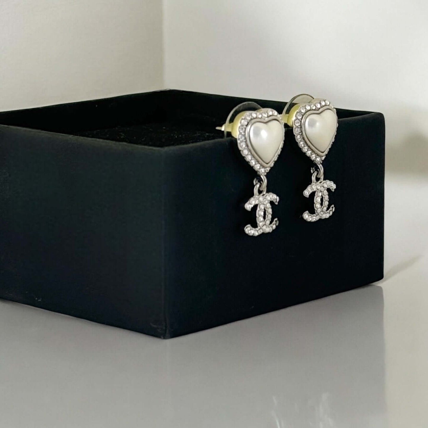 Authentic Chanel CC Silver Heart Dangle Earrings Pre-Owned 23 B - My Mama Found What