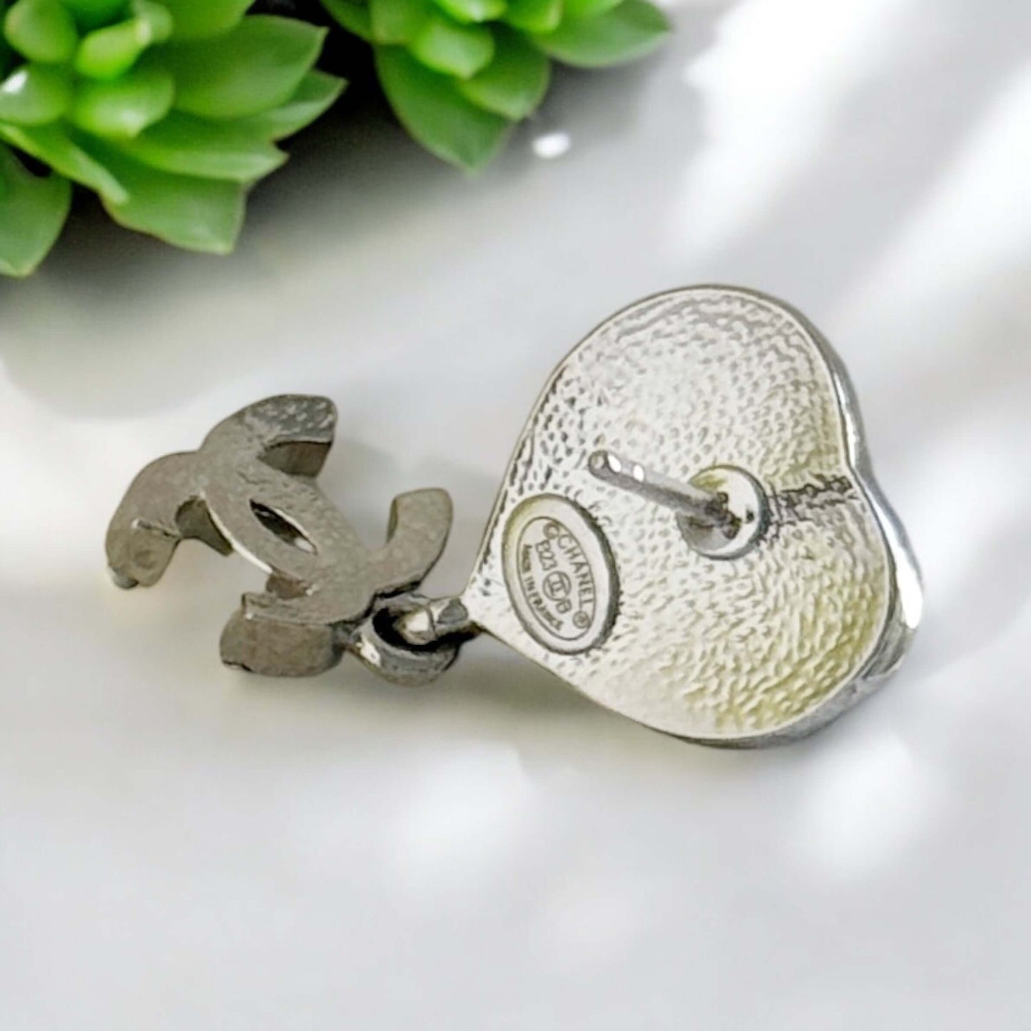 Authentic Chanel CC Silver Heart Dangle Earrings Pre-Owned 23 B - My Mama Found What
