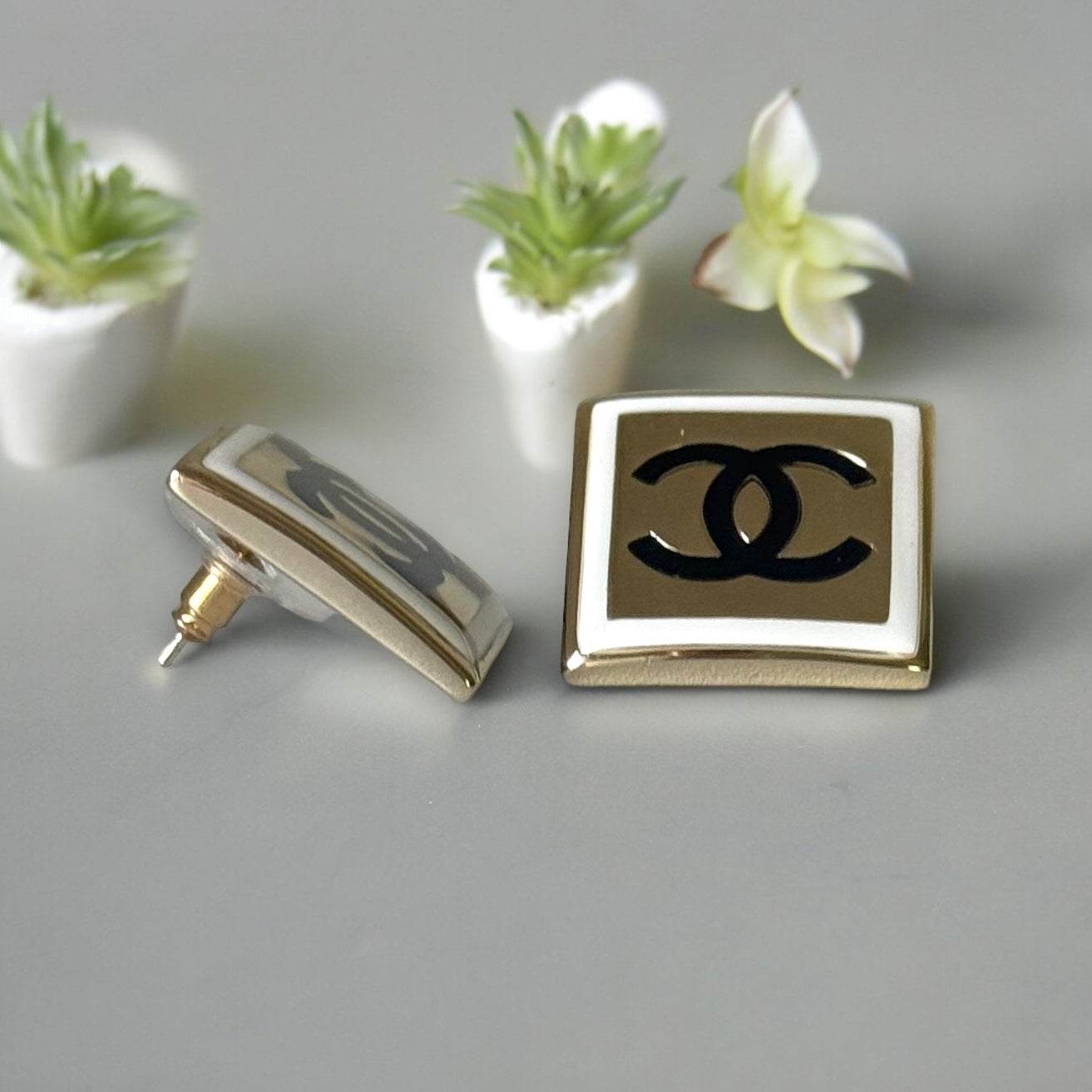 Authentic Chanel Gold CC Square Earrings Pre-Owned - My Mama Found What