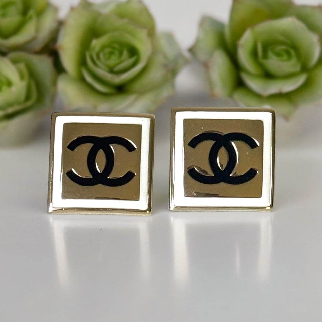 Authentic Chanel Gold CC Square Earrings Pre-Owned - My Mama Found What