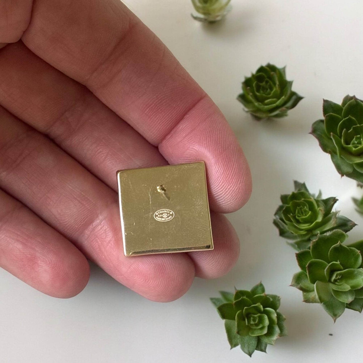 Authentic Chanel Gold CC Square Earrings Pre-Owned - My Mama Found What