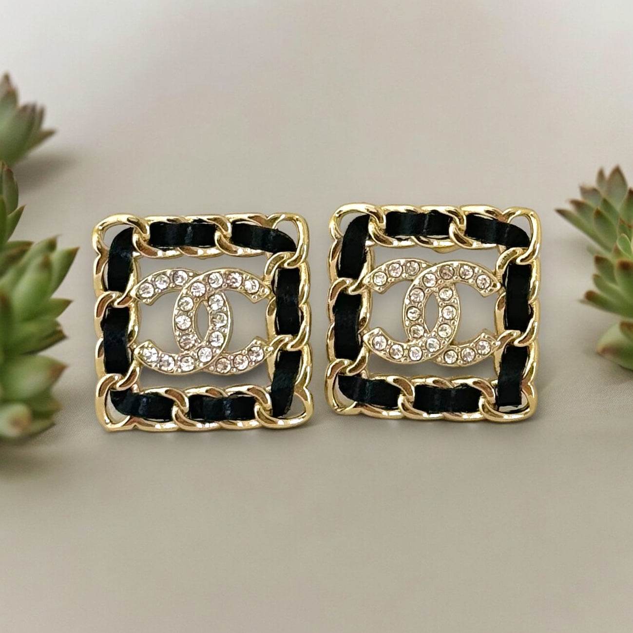 Authentic Chanel S21 Gold Chain with Black Leather CC Pre-Owned earrings - My Mama Found What