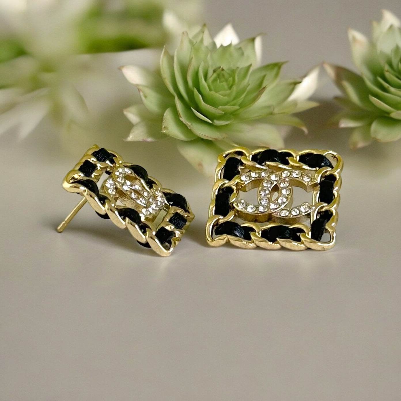Authentic Chanel S21 Gold Chain with Black Leather CC Pre-Owned earrings - My Mama Found What