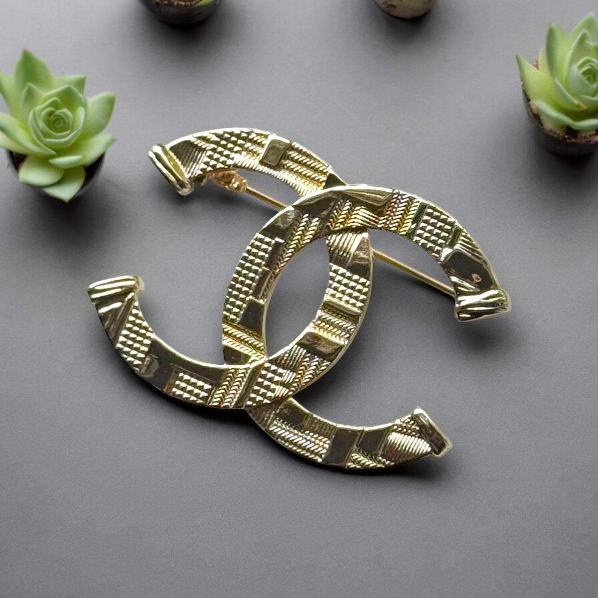 Authentic Chanel Gold CC Textured Pre-Owned Brooch - My Mama Found What